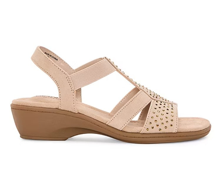 east 5th Women's Size 9.5, Studded Slingback Heeled Sandals, Nude Faux Suede