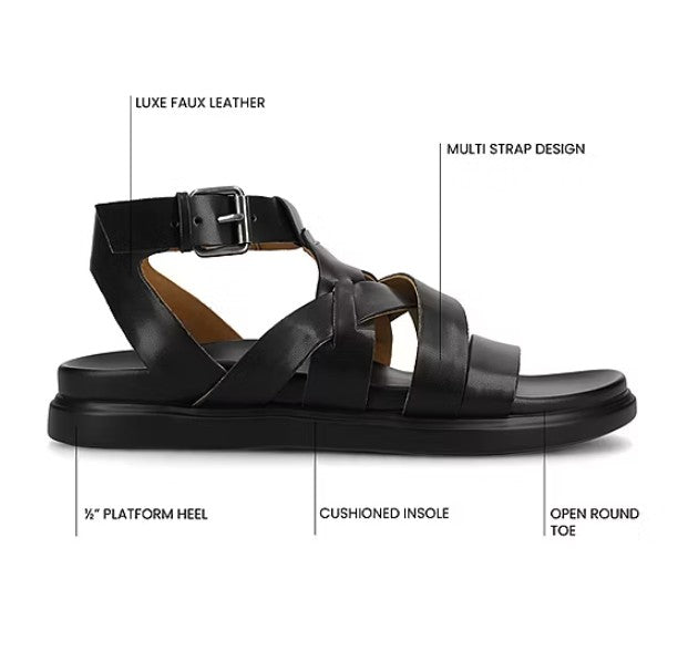 Journee Collection Women's Size 8 M, Mistee Flat Multi-Strap Sandals, Black
