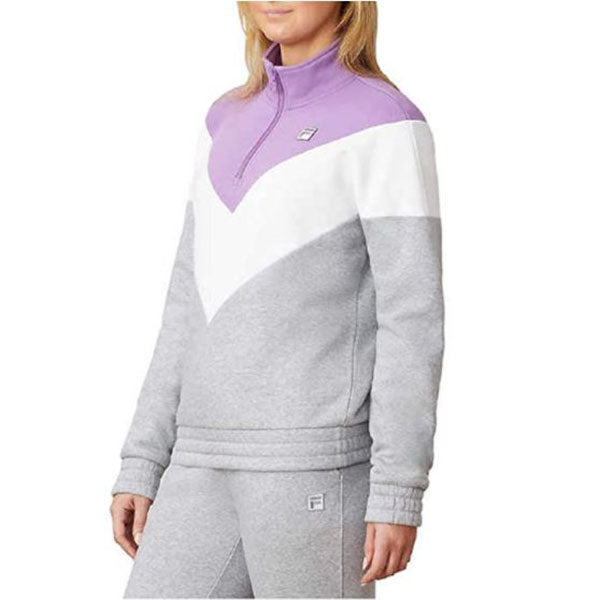 FILA Ladies Size Medium (8-10) Qtr. Zip Pullover Sweatshirt, Lavender/White/Gray