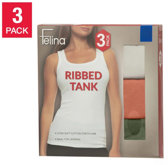 Felina Women's Size XL (14-16) Ribbed Tank Tops, 3-pack, Open Box