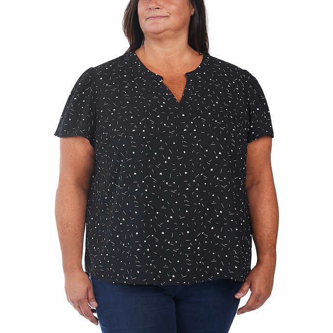 Hilary Radley Ladies' Size Medium, Printed Blouse, Black & Ivory Heart Strokes, Customer Return