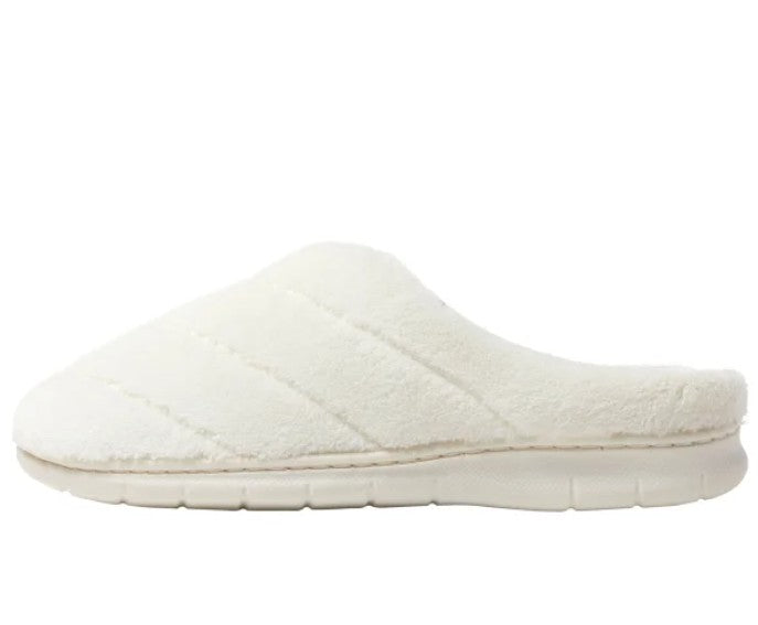 Dearfoams Women's Size Medium (7/8) Indoor/Outdoor Slippers, Cream, Grade B