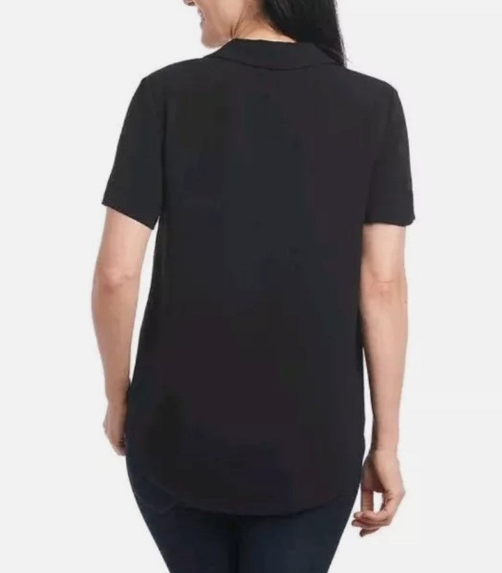 Hilary Radley Ladies' Size X-Small (0-2) Short Sleeve V-Neck Blouse, Black