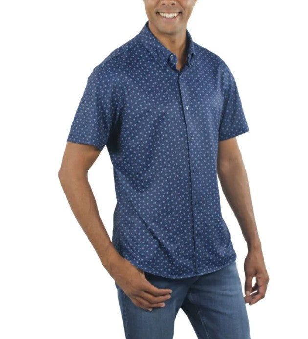 Jachs NY Men's Size X-Large Short Sleeve Woven Button Front Shirt, Blue