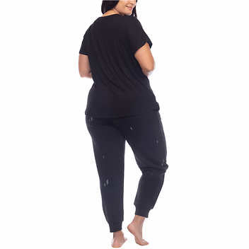 Honeydew Ladies' Size Medium Embroidered Lounge Set, 2-piece, Black Lightning