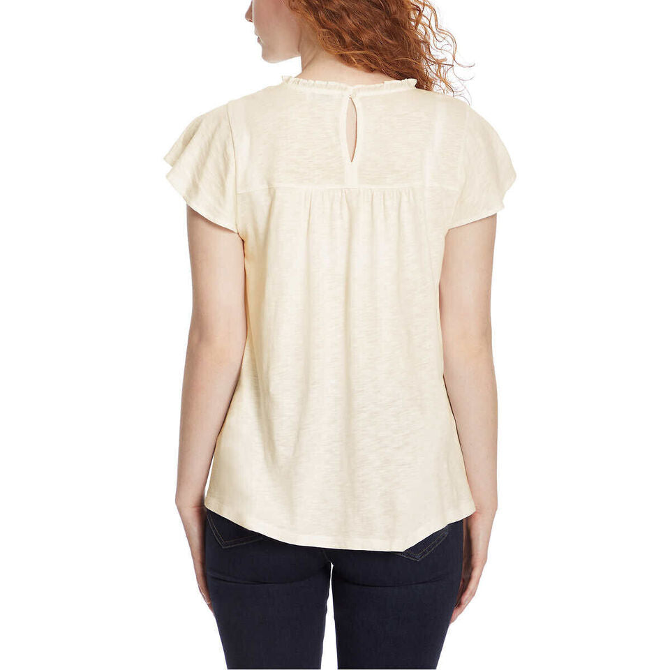 Ella Moss Ladies' Size Medium Lace Trim Knit Top, Cream, Customer Return
