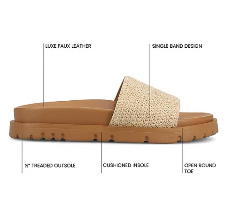 Journee Collection Women's Size 9, Starr Flat Slide Slip on Sandals, Natural
