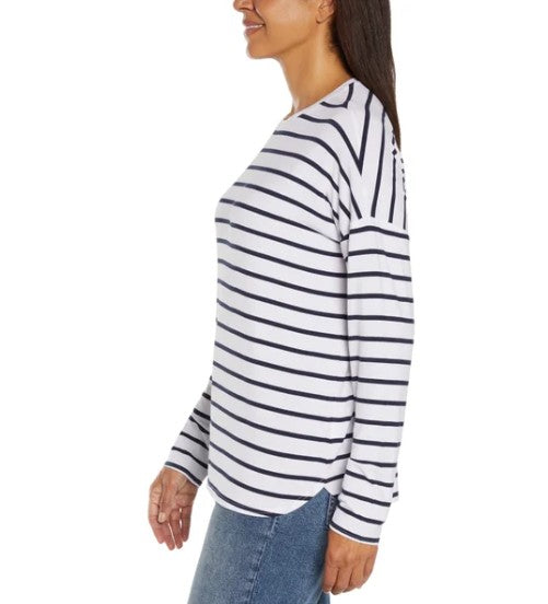 Gap Ladies' Size Medium (8-10) Drop Shoulder Top Long Sleeve Shirt, Navy Stripe
