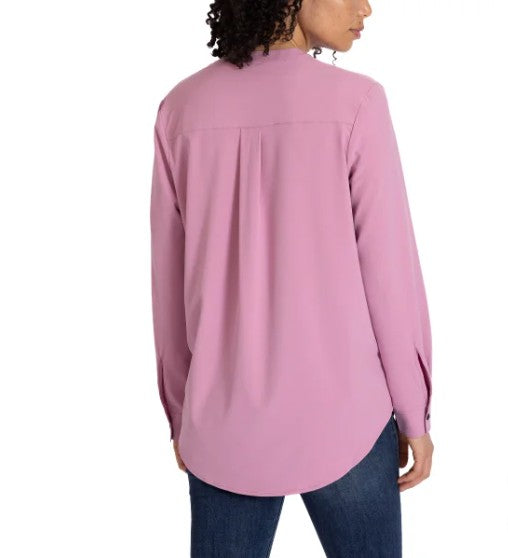 Rev3 Women's Size Small (4-6) Long Sleeve V-Neck Blouse Tunic Length, Pink