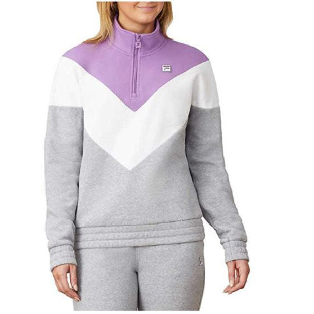 FILA Ladies Size Medium (8-10) Qtr. Zip Pullover Sweatshirt, Lavender/White/Gray