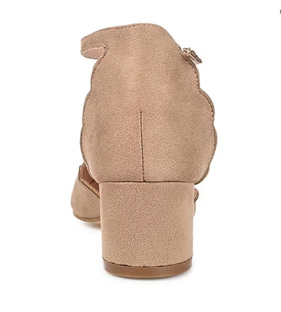 Journee Collection Women Size 11, Edna Ankle Strap Heeled Sandals Pumps, Taupe