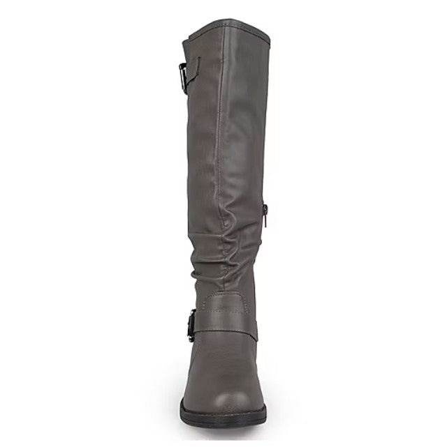 Journee Collection Women Stormy, Size 8.5, Buckle-Accented Riding Boots, Gray