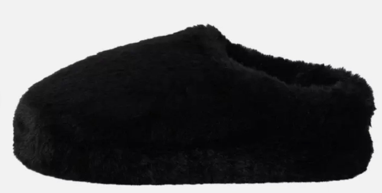 32 Degrees Ladies' Size X-Large (11/12) Faux Fur Slipper, Black, Customer Return
