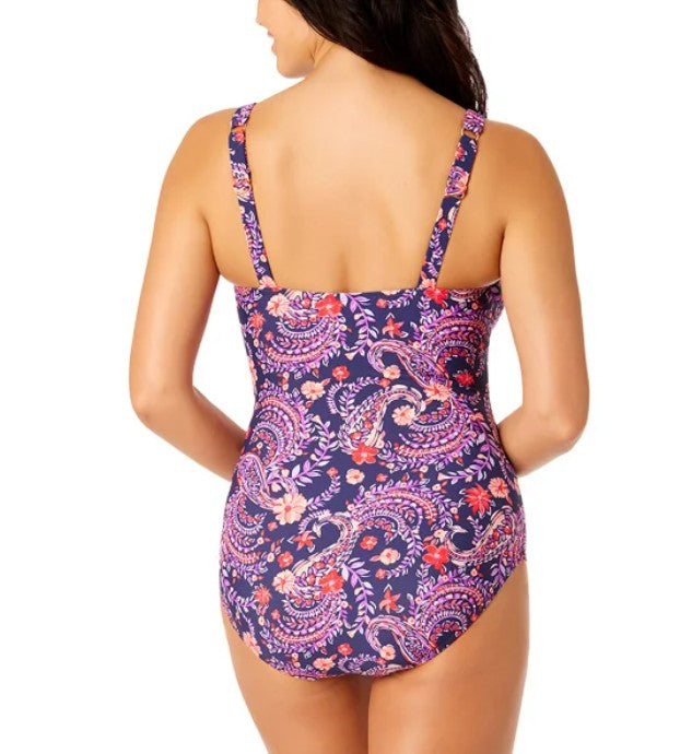 Lands' End Ladies' Size XS (2-4) One-Piece Swimsuit, Floral Paisley Light Purple