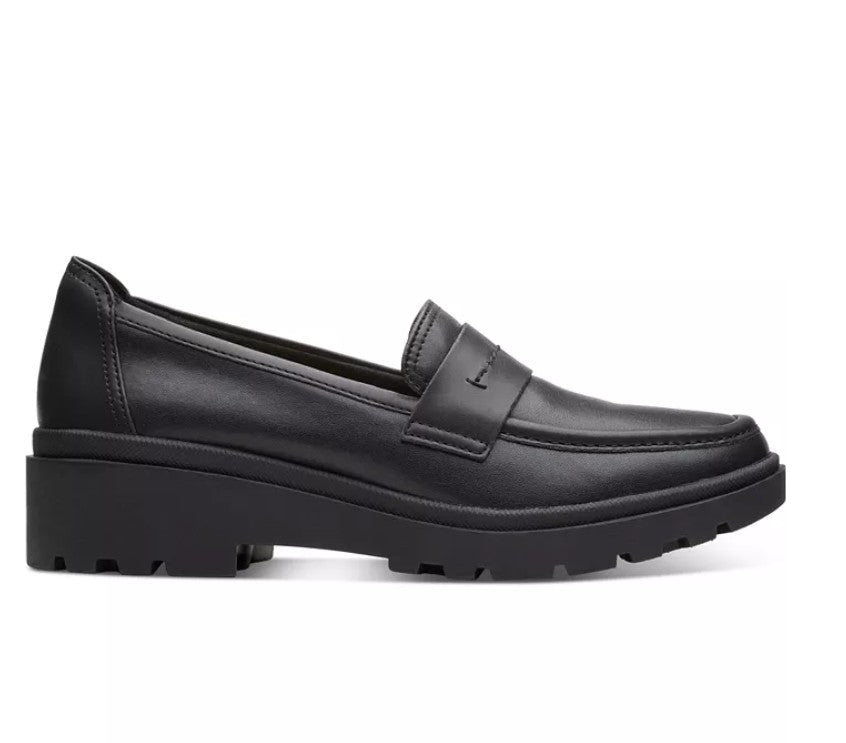 Clarks Calla Ease Women's Size 6, Leather Lug Loafers Comfort Shoes, Black