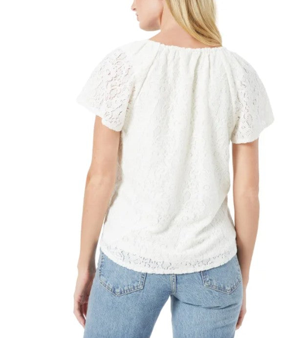Cupio Ladies' Size Large (10-12) Soft Lined Lace Top, Cream (Whisper White)