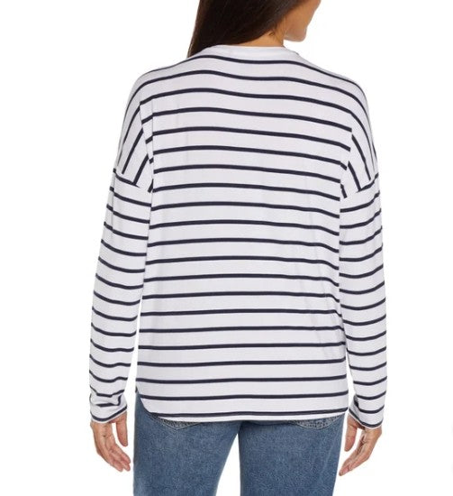Gap Ladies' Size Medium (8-10) Drop Shoulder Top Long Sleeve Shirt, Navy Stripe