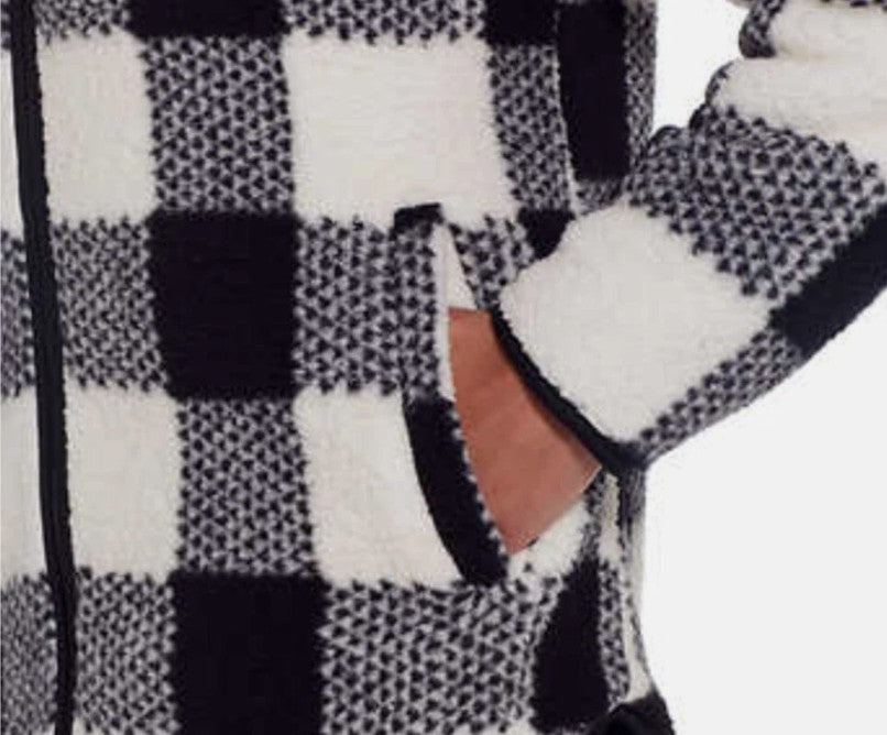 Weatherproof Women Size Small (4-6), Reversible Plush Hooded Jacket, Black/White