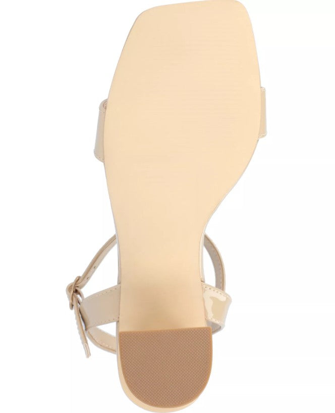 Journee Collection Women's Size 8.5 Tivona Block Heel Dress Sandals, Tan Patent