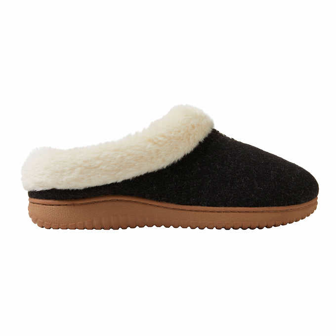 Dearfoams Ladies Size Medium (7/8), Memory Foam Faux Fur Slippers, Black