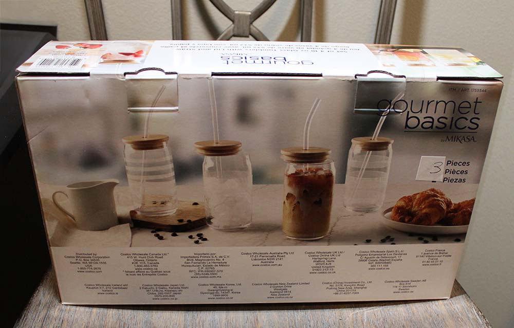 Mikasa Gourmet Basics 18 oz Glass Tumblers w/ Lid and Straw Set of 3