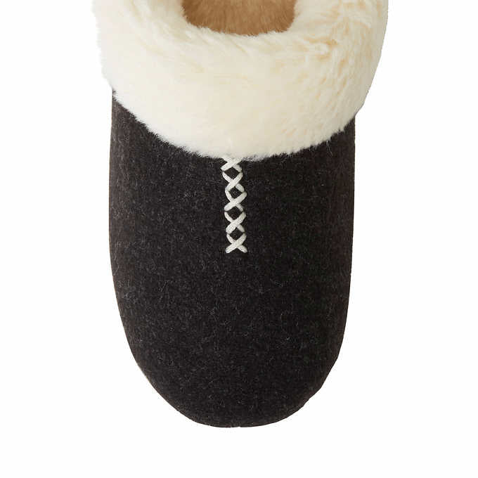 Dearfoams Ladies Size Medium (7/8), Memory Foam Faux Fur Slippers, Black