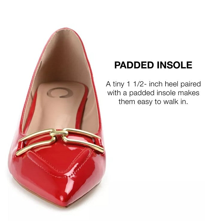 Journee Collection Rumi Women's Size 8, Pointed Toe Kitten Heel Pumps, Red