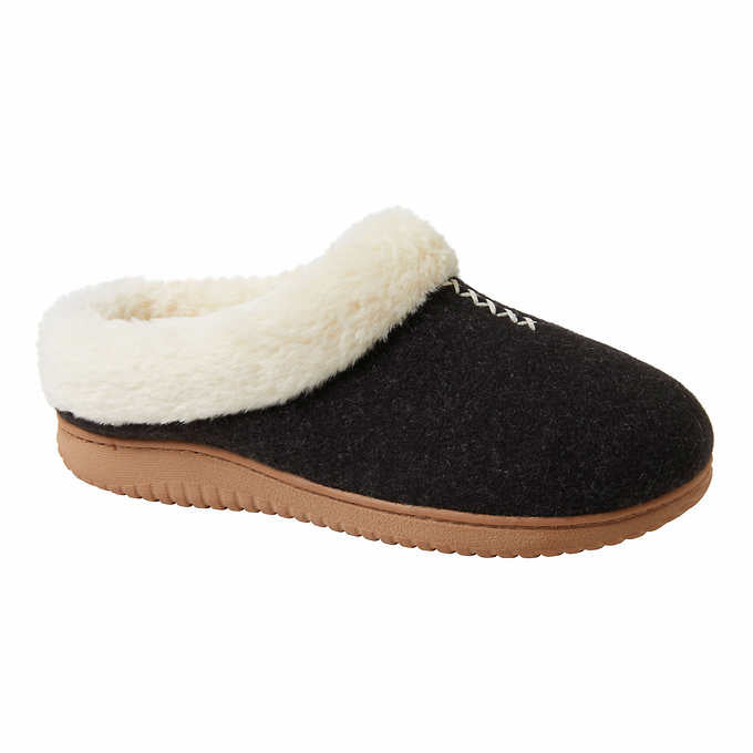 Dearfoams Ladies Size Medium (7/8), Memory Foam Faux Fur Slippers, Black