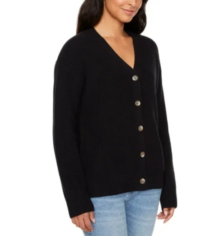 Hudson Ladies' Size Medium (8-10) Cotton Buttondown Cardigan Sweater, Black
