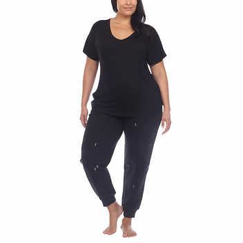 Honeydew Ladies' Size Medium Embroidered Lounge Set, 2-piece, Black Lightning