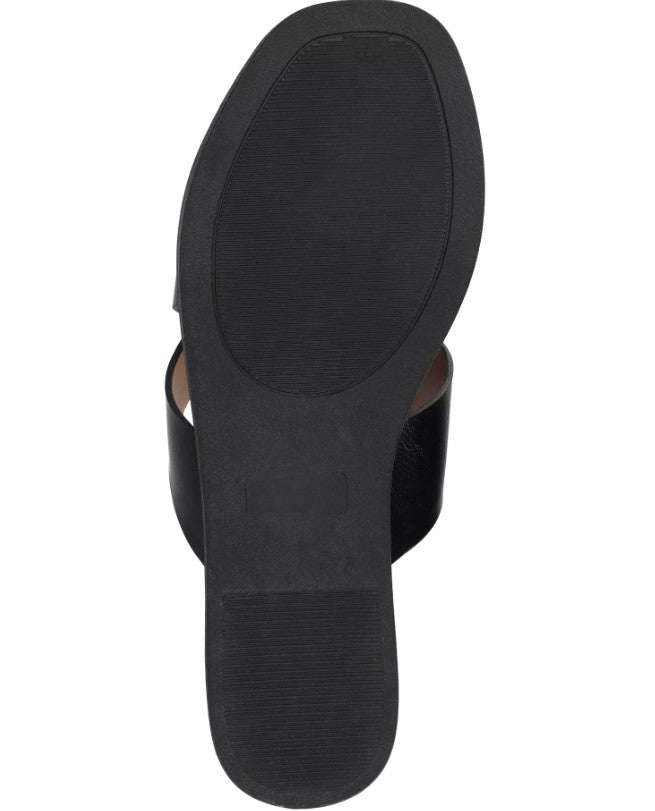 Journee Collection Women's Size 9.5 Prizzie Toe Ring Strappy Flat Sandals, Black