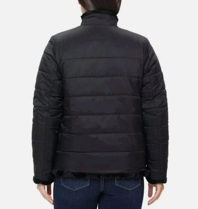 Nicole Miller Ladies' Size XXL (18) Reversible Jacket Faux Fur Puffer, Black