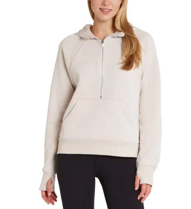 Danskin Ladies' Size XL (16) Half Zip Hoodie, Tan (Moonbeam)