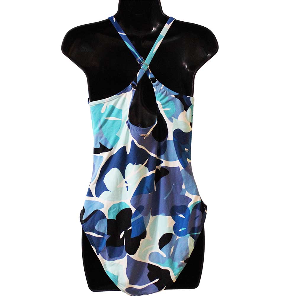Nautica Ladies' Size Large, Cross Back One Piece Swimsuit, Blue-White, Customer Return