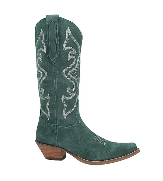 Dingo Women Size 10 M, Out West Cowboy Boots, Green Soft Suede Leather, Grade A