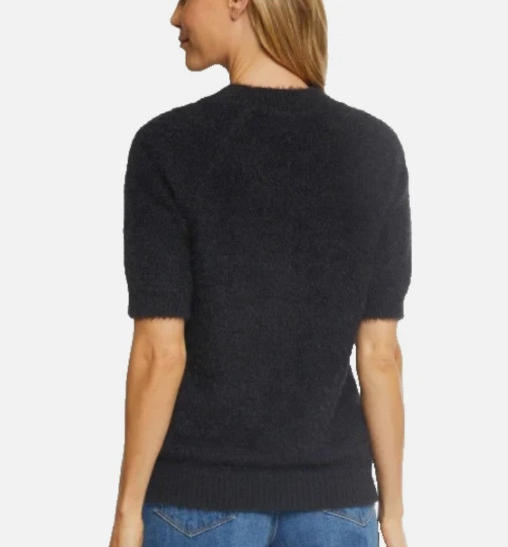 Matty M Ladies' Size Medium (8-10) Short Sleeve Eyelash Sweater, Black