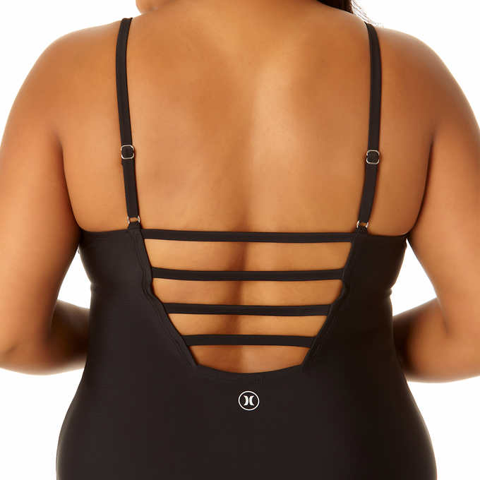 Hurley Ladies' Size XXL, One-Piece Swimsuit, UPF 50+, Black, Customer Return