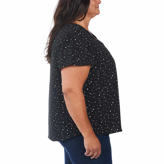 Hilary Radley Ladies' Size Medium, Printed Blouse, Black & Ivory Heart Strokes, Customer Return