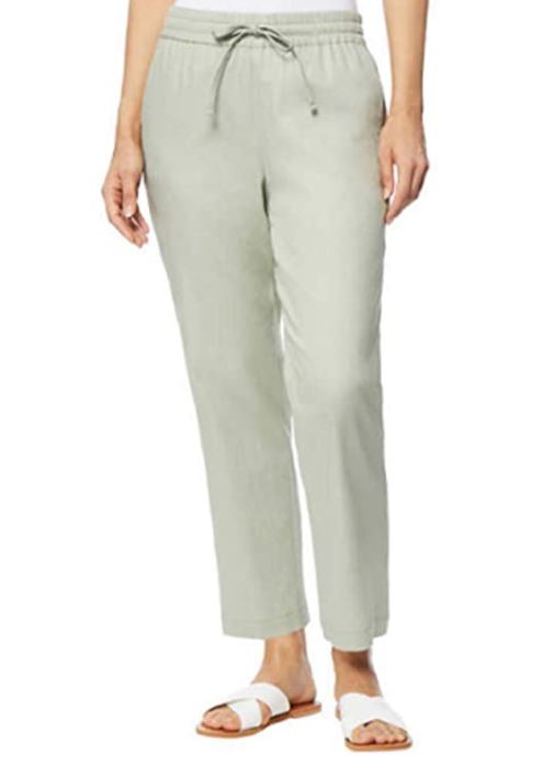 32 Degrees Ladies Size Small (4-6) Stretch Linen Blend Crop Pants, Sage Green