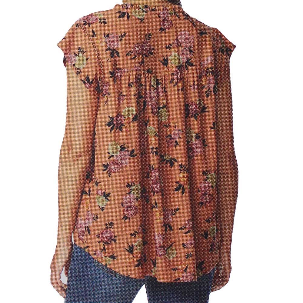 Buffalo Ladies' Size Large Flutter Sleeve Blouse Top, Shadow Roses, Customer Return