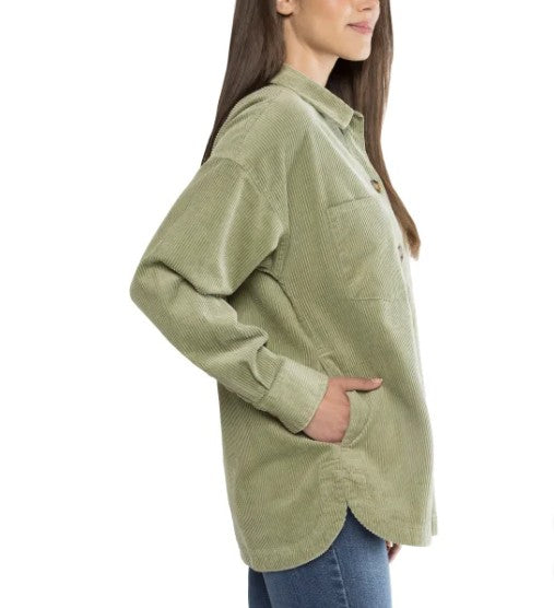 Matty M Ladies' Size XS (0-2) Corduroy Long Sleeve Shirt Jacket, Green