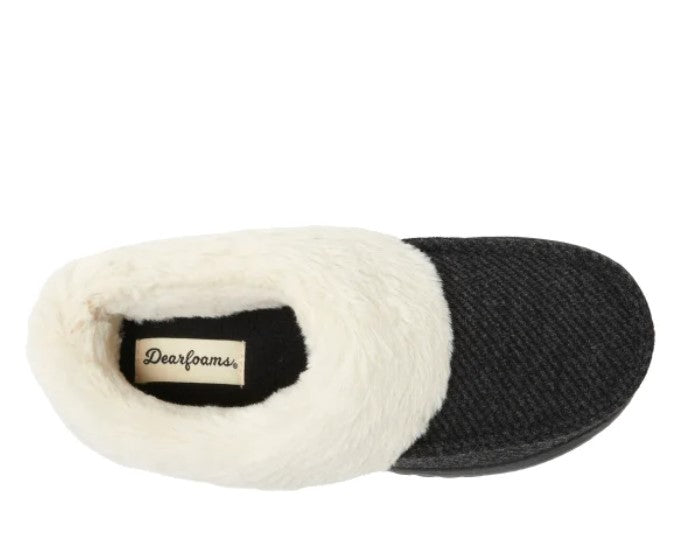 Dearfoams Ladies' Size Medium (7/8) Memory Foam Slippers, Black, Customer Return