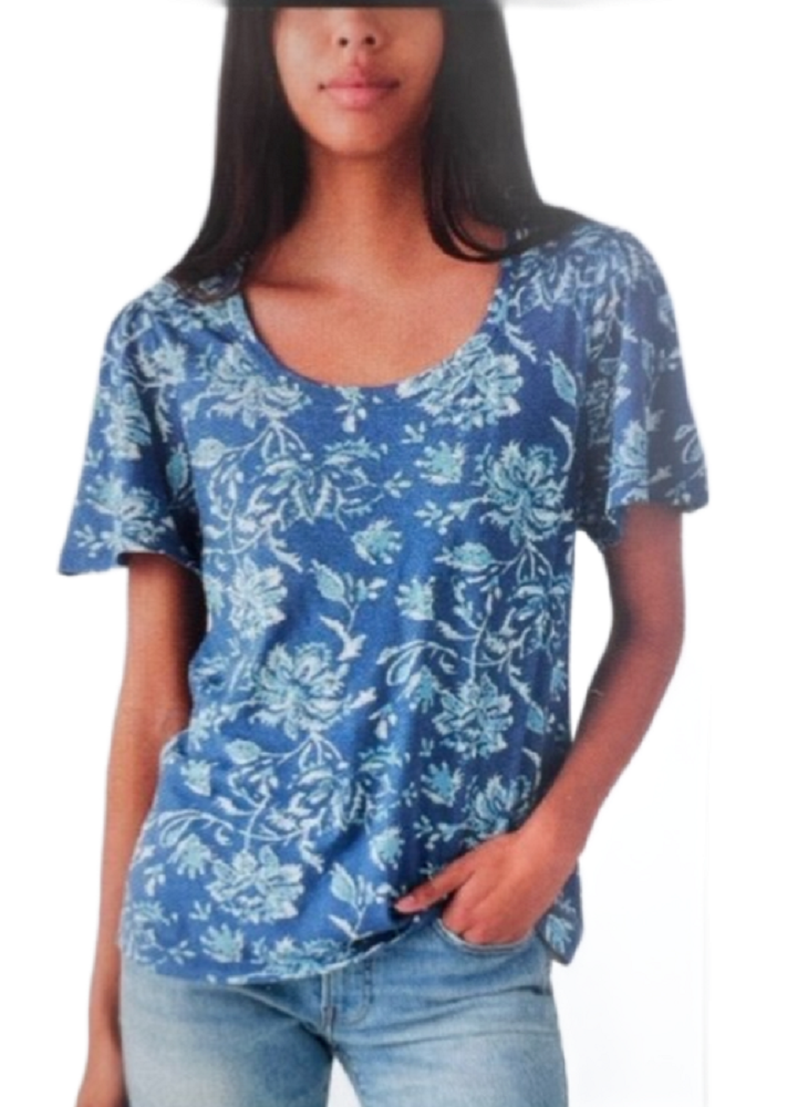 Lucky Brand Ladies' Size X-Large, Flutter Sleeve Top, Blue Floral, Customer Return