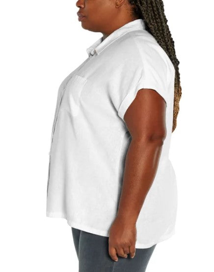 Orvis Ladies' Size Large (10-12) Short Sleeve Linen Blend Shirt, White