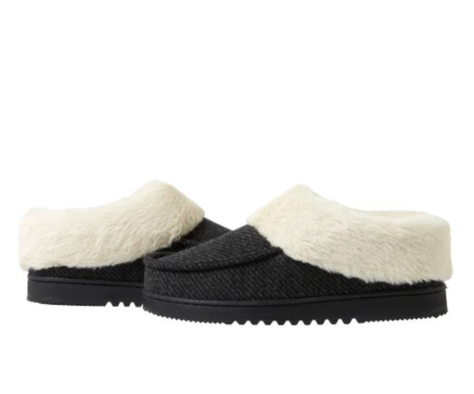 Dearfoams Ladies' Size Medium (7/8) Memory Foam Slippers, Black, Customer Return