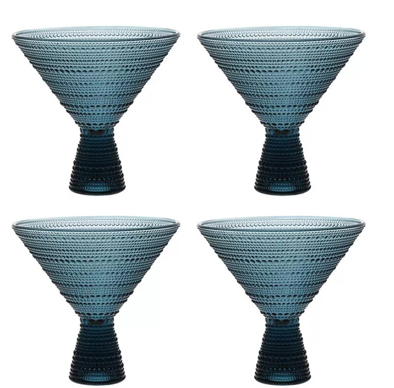 Fortessa Jupiter 11.5 oz Martini Glasses Set of 4 Beaded Design, Cornflower Blue