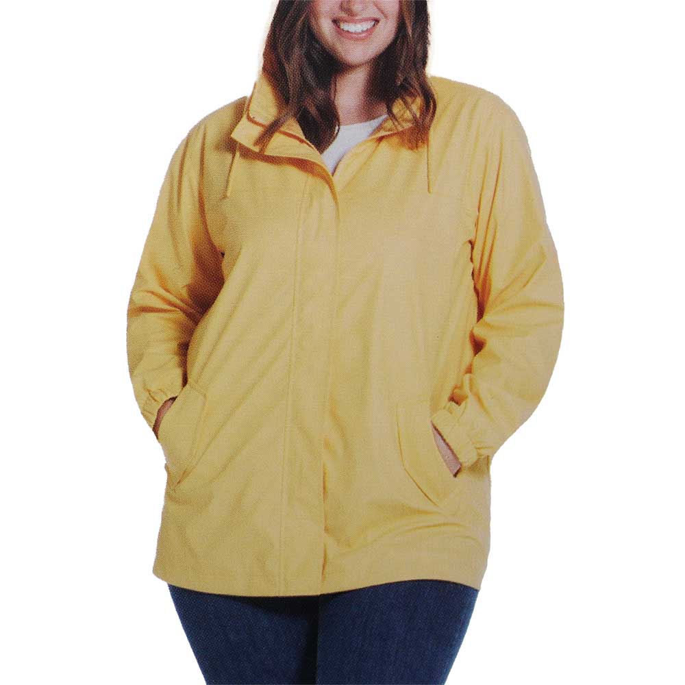 Weatherproof Ladies' Size Large, Pleated Hooded Rain Jacket, Cornsilk Yellow