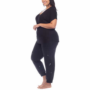 Honeydew Ladies' Size Medium Embroidered Lounge Set, 2-piece, Black Lightning