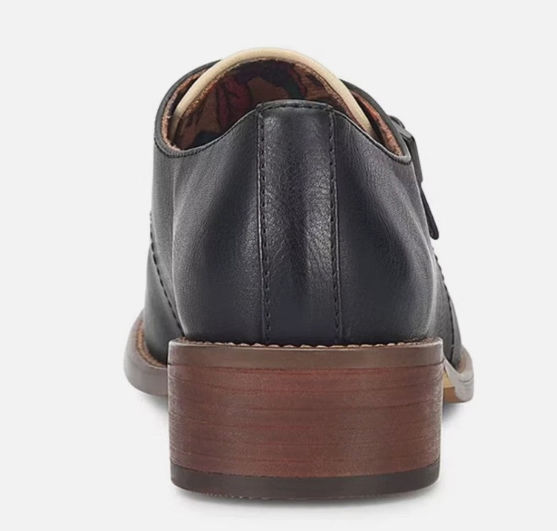 Korks Theodore Women's Size 8 M, Moc Monk Strap Loafers, Black/Cream Combo