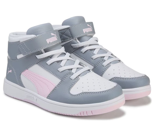 Puma Kids' Size 3, Rebound Layup High Top Sneakers Shoes, Gray - Pink (NO BOX)